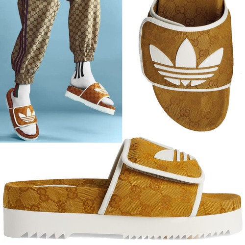 GUCCI SCARPE ADIDAS X ORIGINALI GG CANVAS PLATFORM SANDALO SLIDE tg 38 8 US