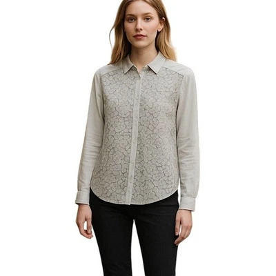 Camisa Top Hollister Abotonada Para Mujer Grande Marfil Ver A Través Floral Encaje Casa de Campo Foto 1 de 4