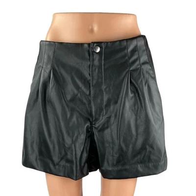 Mini Pantalones Cortos Informales H&M Divididos Para Mujer Negros Imitación Cuero Vegano Tiro Alto Talla 10 Foto 1 de 4
