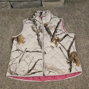 RealTree Women's Snow Camo AP Quilted Vest White Sz XL Pink Lining  - Picture 1 of 8