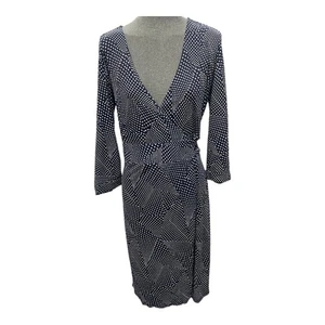 Hugo Boss Dress Wrap Ladies Polka Dot Navy and White Mid Length Lined UK SIZE M - Picture 1 of 10