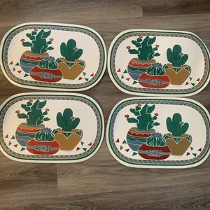 4 VTG Southwestern Cactus Vinyl Oval Placemats Best Brands  - Picture 1 of 6