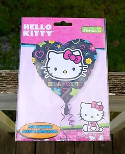 Hello Kitty Foil Heart Balloon Sanrio 17" Black Pink Bow Star Flower Valentine - Picture 1 of 3