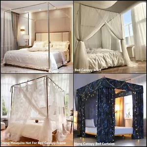 Bed Canopy Frame Queen Size Metal Post Platform Full Storage Headboard Mattress - Picture 1 of 12