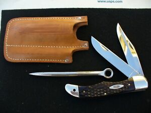 Vintage Case XX USA Mariner Knife Set 6265 SAB with Spike & Leather Sheath NM