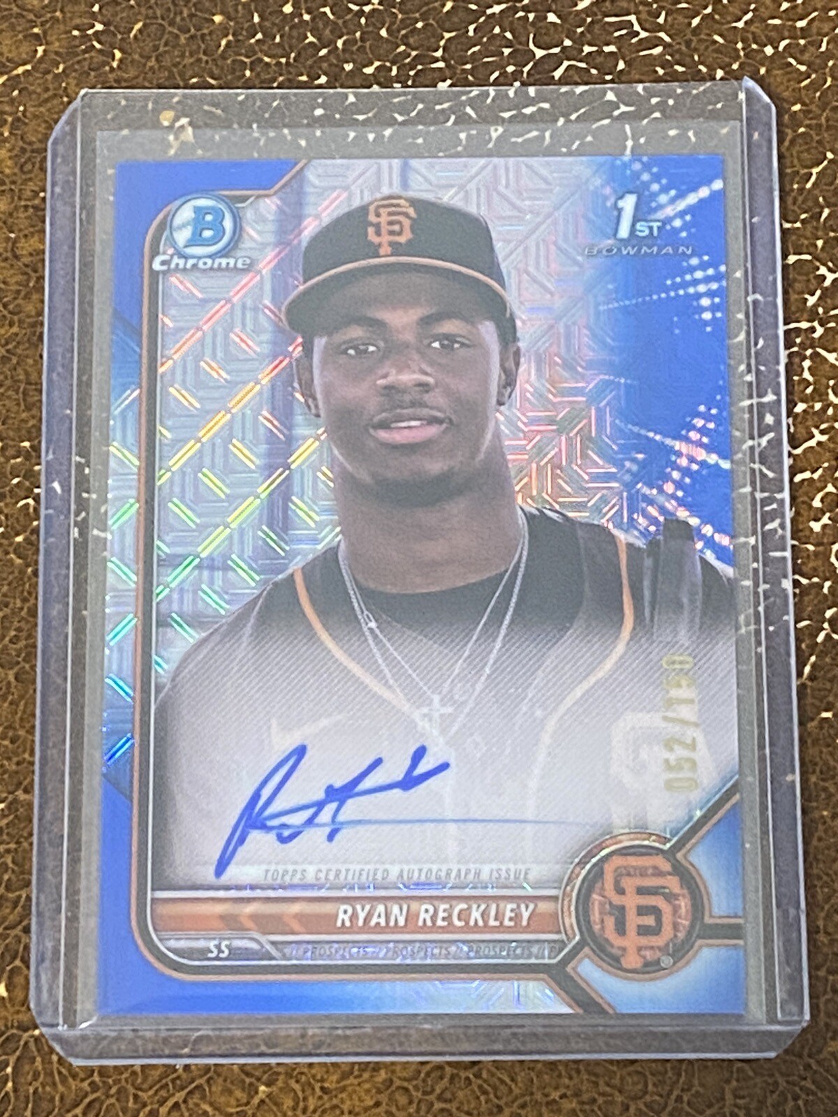 2022 Bowman Chrome Ryan Reckley Auto 052/150 Blue Choice Refractor 1st Prospect