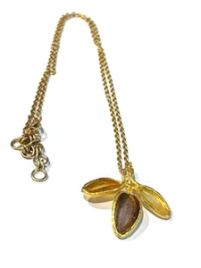 Michael Vincent Michaud- Glass Sage 3 Leaf Necklace SAGE LEAF AMBER PENDANT 5069 - Picture 1 of 1