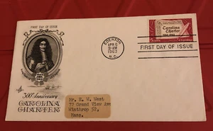 USA FDC CAROLINA CHARTER APR 6th 1963 5 cent FIRST DAY ISSUE - Picture 1 of 3