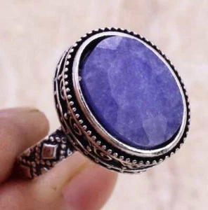 Simulated Sapphire 925 Silver Plated Handmade Ring of US Size 9.5 Ethnic - Picture 1 of 3