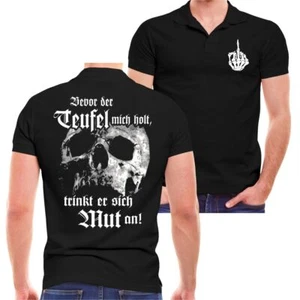 Herren Poloshirt Polohemd Bevor der Teufel mich holt totenkopf motive sprüche - Bild 1 von 7