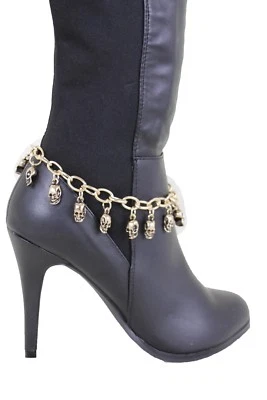 Mujeres Bota Dorada 1 Tobillera Cadena Eslabones Zapato Halloween Esqueleto Calavera Pirata Dijes Foto 1 de 4