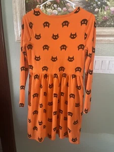 Halloween Cat & Jack Kids Girls Dress Orange And Black Cat Size XL 14/16  ~Used - Picture 1 of 7
