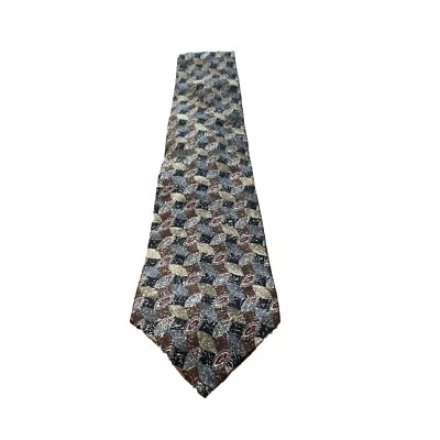 Claiborne Mens Silk Tie Brown Geometric One Size Classic Designer - Image 1 of 4