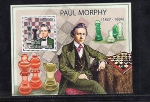 Minishoja St. Thomas & Prince 2009 Paul Morphy Chess Master Perf MNH Sc 2172 - Imagen 1 de 1