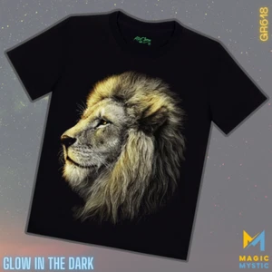 Schwarzes T-Shirt Rock Chang Original schön aussehender Löwe leuchtet im Dunkeln Unisex - Bild 1 von 9