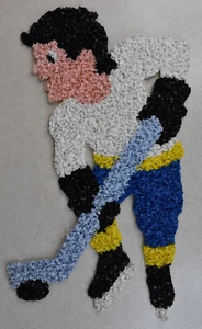 Vintage 1970s Melted Plastic Popcorn Wall Decoration Hockey Player 21" Tall - Picture 1 of 2
