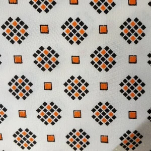 Yarnell Acetate MOD Fabric Dress 60's 70's Beige Orange Black Geometric Checker - Picture 1 of 11