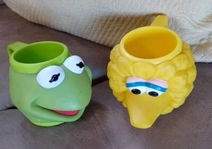 Rare 1994 Big Bird & Kermit Applause Plastic 3D Cup Mug Sesame Street Jim Henson - Picture 1 of 6