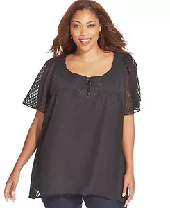 Blusa para mujer negra blanca 1X 16 18W 2X 20W NUEVA manga transparente Chevron Z391 - Imagen 1 de 4