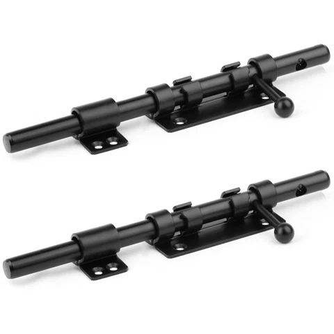 2 Pack 8⅝" Black Slide Bolt Gate Latch with 9mm Padlock Hole 304 Stainless Steel Cover