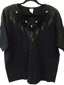 Cactus California Top Womens 2XL Black V Neck Embroidered Sequin Comfy Pullover - Picture 1 of 7