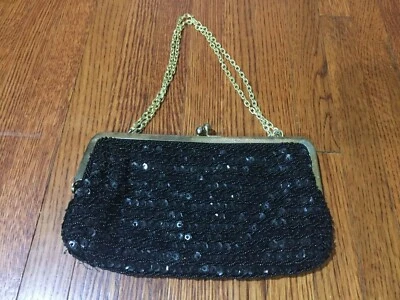 Vintage Saks fifth Avenue black beaded evening bag sequins purse pocketbook - Изображение 1 из 3