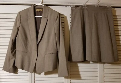 Alex Marie 2-Piece Size 14/ 16 Jacket Skirt Suit Taupe Brown Lined Poly Blend  - Image 1 of 4
