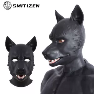 Smitizen Silicone Black Dog Head latex Mask For Gay Pup Play BDSM fetish K9 - Picture 1 of 14