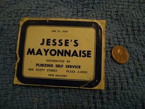 Etiqueta de comida mayonesa de Jesse Self Service Pleezing BALTIMORE MD - Imagen 1 de 1