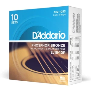 Paquete de 10 cuerdas ligeras para guitarra acústica EJ16 D'Addario EJ16-10P bronce fósforo - Imagen 1 de 19