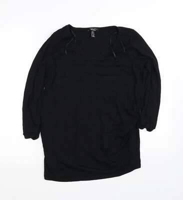 New Look Womens Black Cotton Blend Basic T-Shirt Size 8 V-Neck - Image 1 of 4