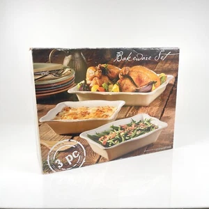 Stoneware 3-piece Bakeware Set Ceramic New in Box Baking Pans Set - Picture 1 of 9