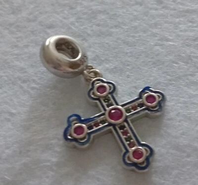 Crocetta Charms In Argento Con Zirconi Colorati - Immagine 1 di 4