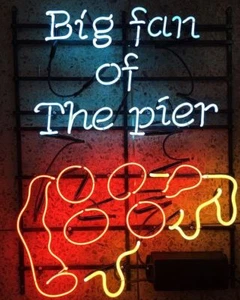 24"x20"Big Fan Of The Pier Pizza Neon Sign Light Handcraft Real Glass Tube Decor - Picture 1 of 1