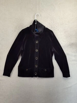 Karen Scott Women Jacket Medium Black Cotton Blend Corduroy Trim Button Down - Image 1 of 4