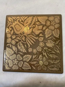 Mid-Century Georges Briard Gold Floral On Brown Enamel On Tin Tile Trivet 6" NOS - Picture 1 of 6