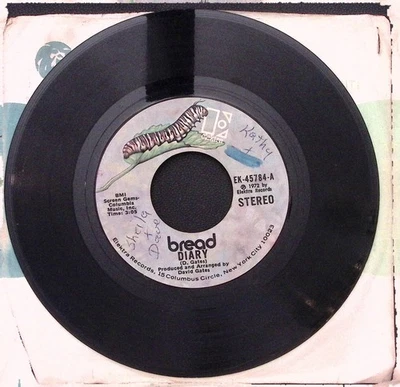 BREAD  DIARY/DOWN ON MY KNEES  ELEKTRA RECORDS VINYL 45 83-81 - Image 1 of 2
