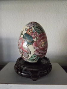 Vintage Hand Painted Grandmillennial Floral Decorative Porcelain 4" Egg w/ Stand - Picture 1 of 10