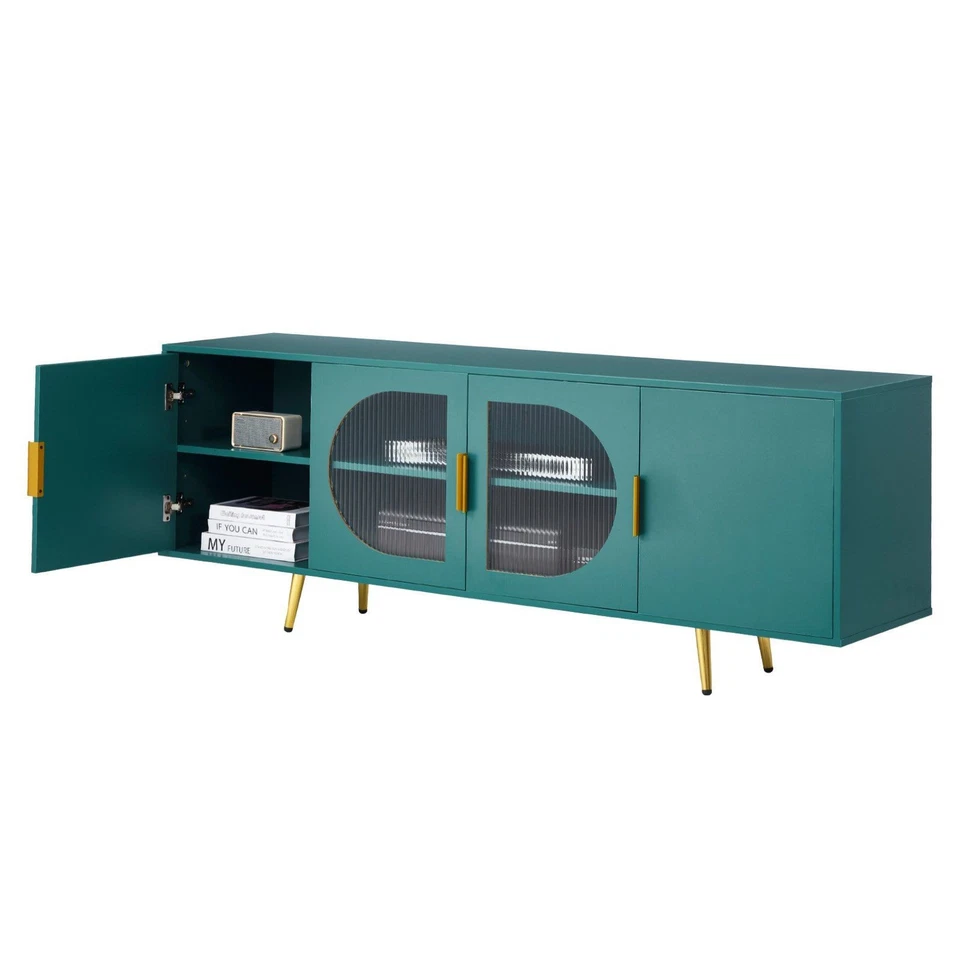 75-дюймовая подставка для телевизора — современный дизайн со стеклянными дверцами и местом для хранения - Изображение 1 из 4