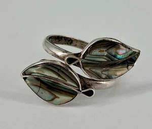 Navajo Abalone Blatt Sterlingsilber Handarbeit verstellbar Bypass Ring 1,8 g L19 - Bild 1 von 11