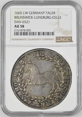 1665 Brunswick Luneburg Celle Horse Thaler NGC AU 58 Foto 1 de 2