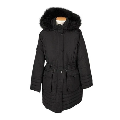 Kenneth Cole Down Parka Anorak Black Puffer Faux Fur Trimmed Hood XL Womens - Image 1 of 4