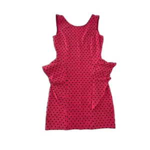 Vestido Vintage Y2K Años 90 Sugar & Spice Peplum Rosa Negro Lunares Elástico Talla L - Imagen 1 de 8