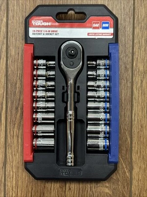 Hyper Tough 19 Piece 1/4 Inch Drive Ratchet and Socket Set, Deep Sockets, 43233 - Image 1 of 4