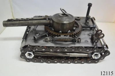 Unique Recycled Scrap Metal Art Tank Military Man Cave Sculpture Engine Parts - Image 1 of 4