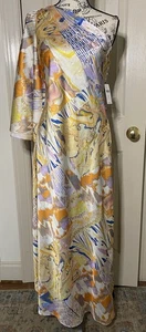 Anthropologie Mandira Wirk One Shoulder Multicolor Abstract Print Dress Size M-P - Picture 1 of 11