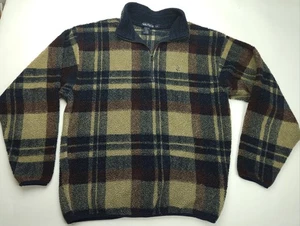 VTG Large Nautica Men's Plaid Sherpa 1/4 Zip Pullover Sweater - Picture 1 of 6