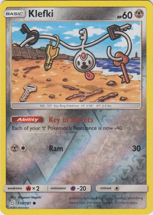 Moderately Played, English Pokemon Klefki - 110/181 - Common - Reverse Holo SM - - Image 1 of 1