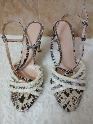 Zara Women’s Snakeskin Fringe  Slingback Shoes Size 39 US 8.5  - Image 1 of 4