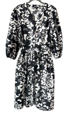 Talbots новый с Ярлыками пунктирные бабочки поплин миди рубашка платье размер 14 Вт черный белый - Изображение 1 из 4